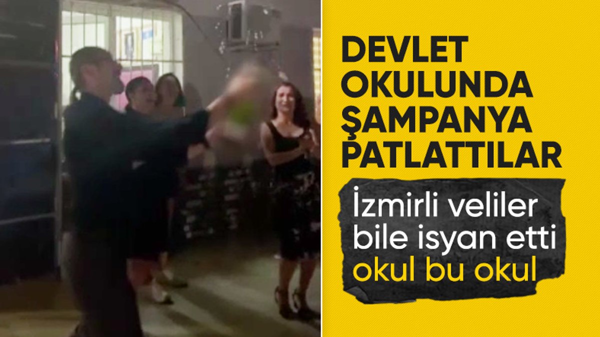 İzmir’de öğretmen okulda şampanya patlattı: Veliler tepki gösterdi